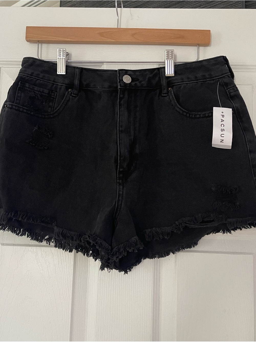 PacSun Black Frayed Hem High-Rise Denim Shorts